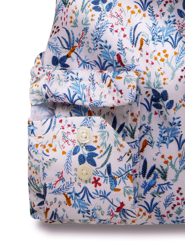 Marseille Blue Printed Full Sleeve Tailored Fit Casual Cotton Shirt