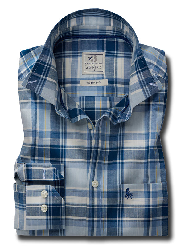 Cantlay Slub Blue Check Full Sleeve Tailored Fit Casual Cotton Shirt