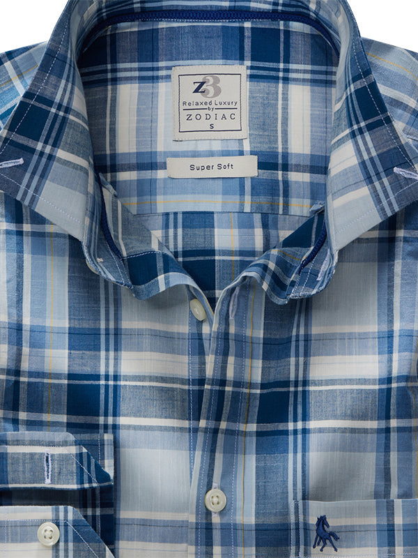 Cantlay Slub Blue Check Full Sleeve Tailored Fit Casual Cotton Shirt