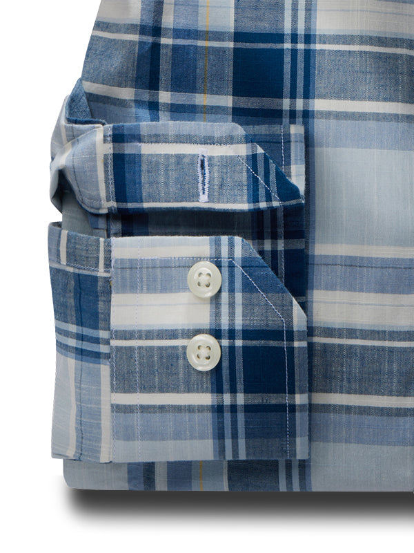 Cantlay Slub Blue Check Full Sleeve Tailored Fit Casual Cotton Shirt