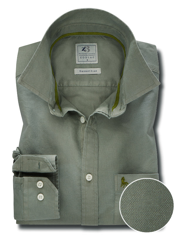 Formentera Oxford Dark Olive Solid Full Sleeve Tailored Fit Casual Cotton Shirt