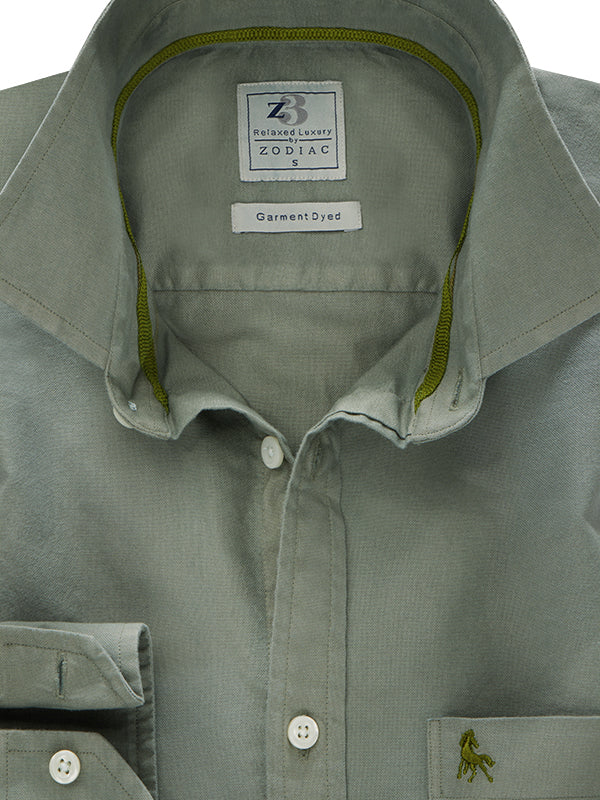 Formentera Oxford Dark Olive Solid Full Sleeve Tailored Fit Casual Cotton Shirt