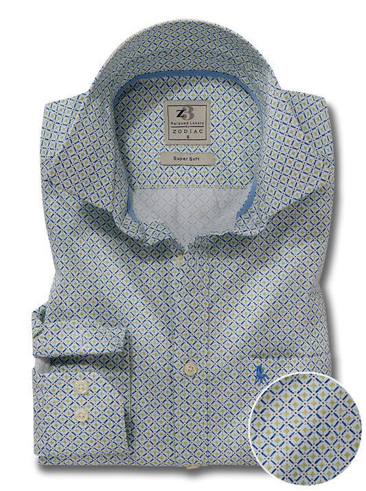 Isak Twill Green Printed Full Sleeve Tailored Fit Casual Cotton Shirt