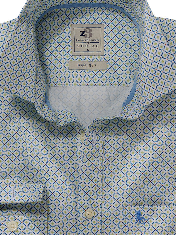 Isak Twill Green Printed Full Sleeve Tailored Fit Casual Cotton Shirt