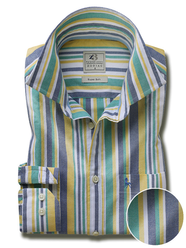 Mason Oxford Jade Striped Full Sleeve Tailored Fit Casual Cotton Shirt