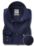 Mitchum True Indigo Navy Solid Full Sleeve Tailored Fit Casual Cotton Shirt