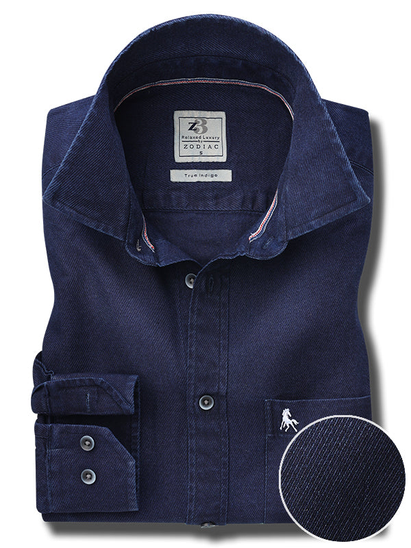 Mitchum True Indigo Navy Solid Full Sleeve Tailored Fit Casual Cotton Shirt