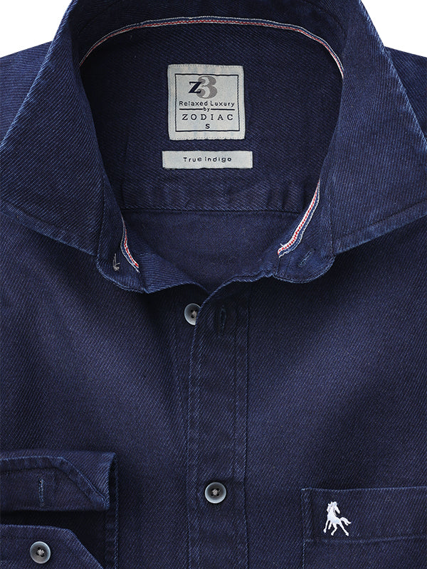 Mitchum True Indigo Navy Solid Full Sleeve Tailored Fit Casual Cotton Shirt