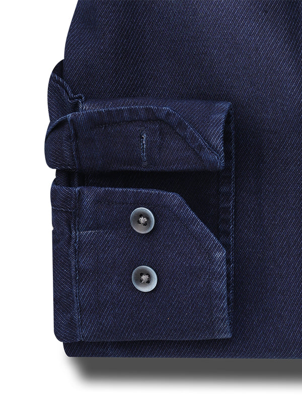 Mitchum True Indigo Navy Solid Full Sleeve Tailored Fit Casual Cotton Shirt
