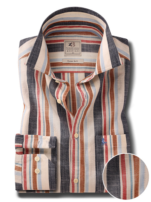 Allister Slub Navy Striped Full Sleeve Tailored Fit Casual Cotton Shirt