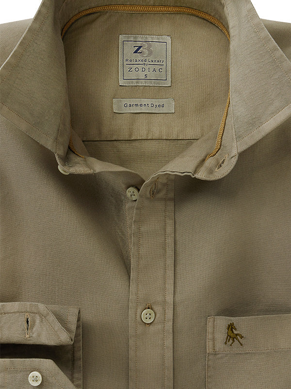 Formentera Oxford Olive Solid Full Sleeve Tailored Fit Casual Cotton Shirt