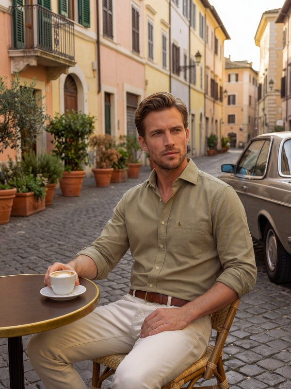 Formentera Oxford Olive Solid Full Sleeve Tailored Fit Casual Cotton Shirt