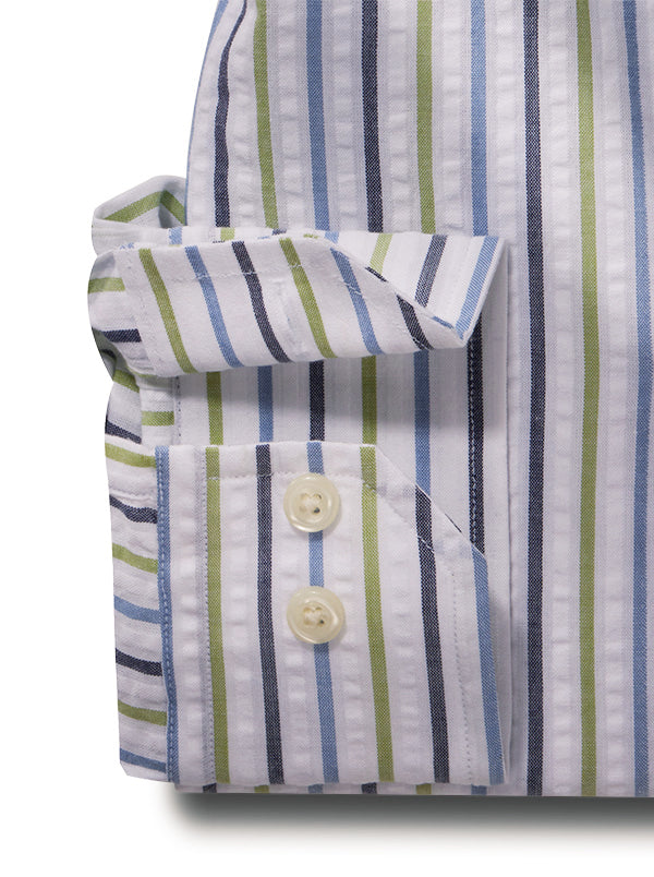 Wirtz Seersucker Olive Striped Full Sleeve Tailored Fit Casual Cotton Shirt