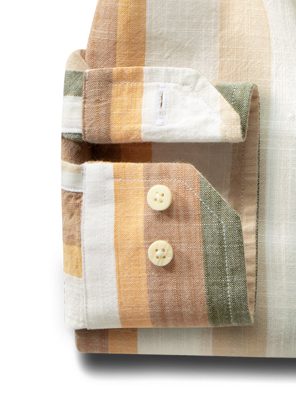 Giggs Slub Olive Striped Full Sleeve Tailored Fit Casual Cotton Shirt