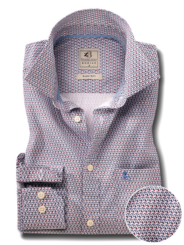 Vinicius Red Printed Full Sleeve Tailored Fit Casual Cotton Shirt