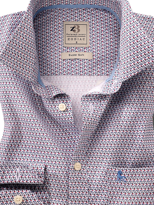 Vinicius Red Printed Full Sleeve Tailored Fit Casual Cotton Shirt