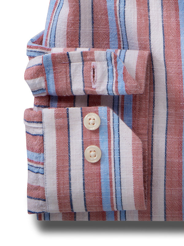 Saka Slub Rust Striped Full Sleeve Tailored Fit Casual Cotton Shirt