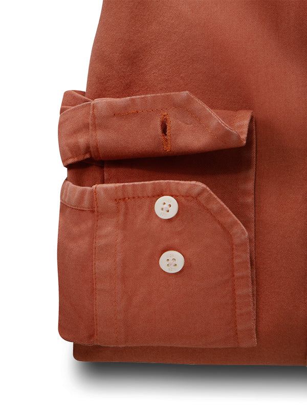 Enzo Twill Garment Dyed Rust Solid Full Sleeve Tailored Fit Casual Cotton Shirt