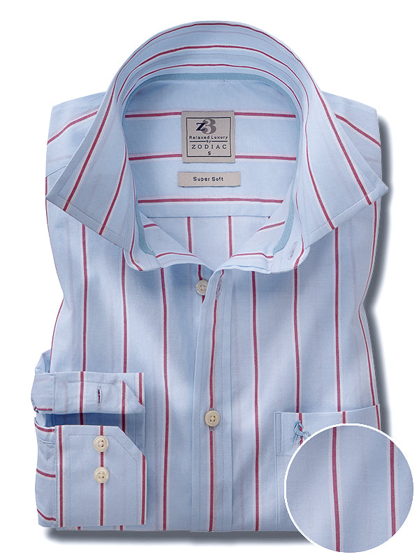 Grimaldo Sky Striped Full Sleeve Tailored Fit Casual Cotton Shirt