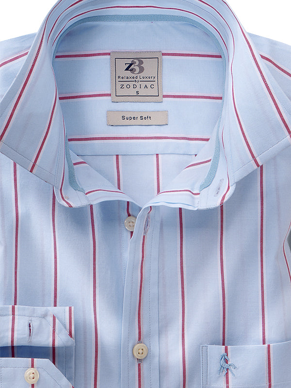Grimaldo Sky Striped Full Sleeve Tailored Fit Casual Cotton Shirt