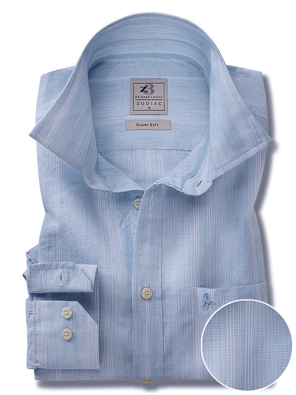Paz Sky Striped Full Sleeve Tailored Fit Casual Cotton Shirt