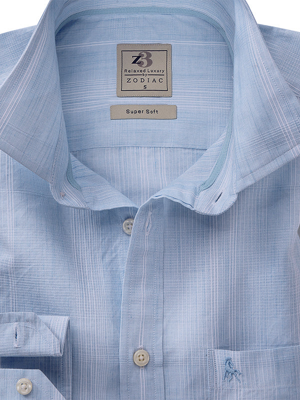 Paz Sky Striped Full Sleeve Tailored Fit Casual Cotton Shirt