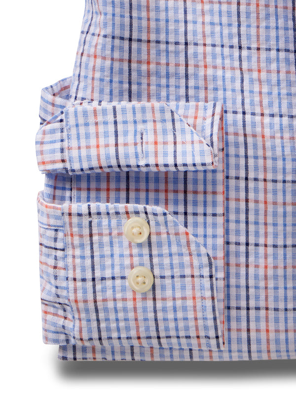 Raum Seersucker Sky Check Full Sleeve Tailored Fit Casual Cotton Shirt