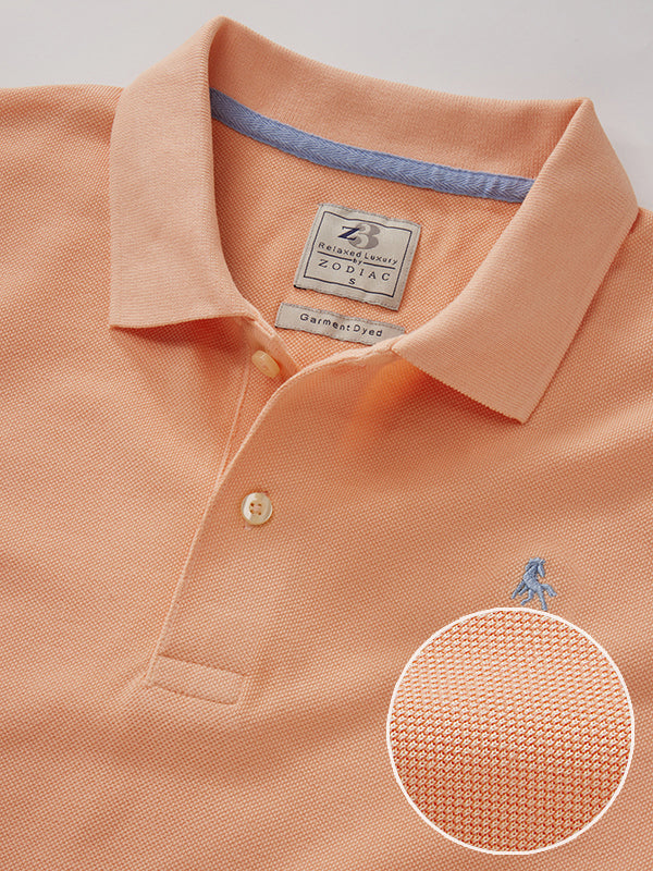 z3 Polo Garment Dyed Peach Solid Tailored Fit Casual Cotton T-Shirt