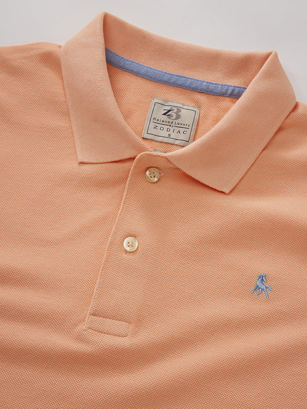 z3 Polo Garment Dyed Peach Solid Tailored Fit Casual Cotton T-Shirt