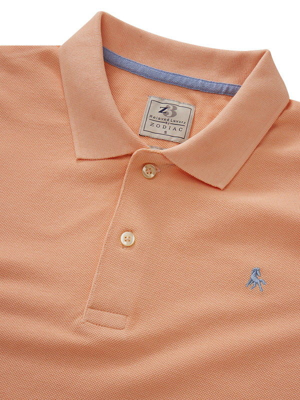 z3 Polo Garment Dyed Peach Solid Tailored Fit Casual Cotton T-Shirt