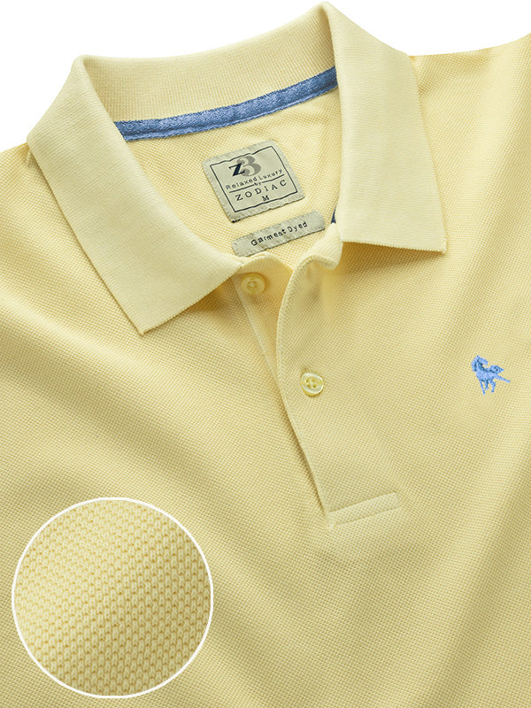 z3 Polo Garment Dyed Yellow Solid Tailored Fit Casual Cotton T-Shirt