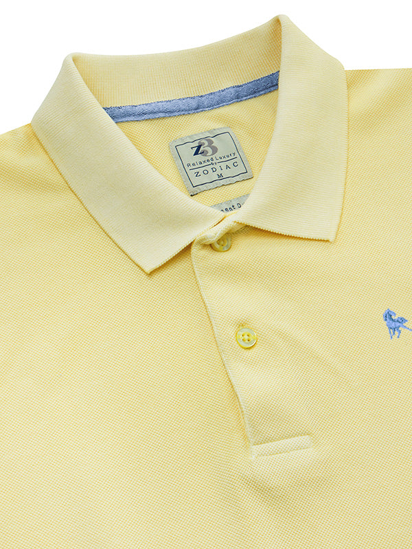 z3 Polo Garment Dyed Yellow Solid Tailored Fit Casual Cotton T-Shirt