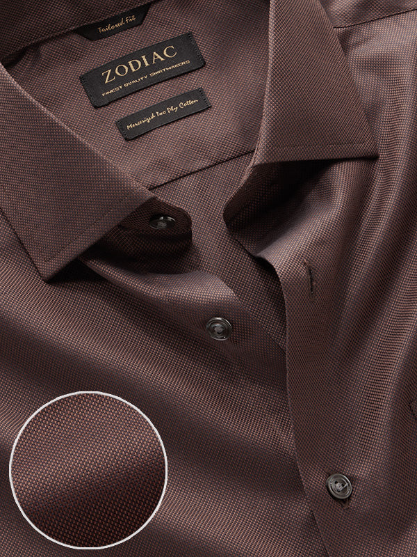 Marzeno Brown Solid Full Sleeve Single Cuff Tailored Fit Semi Formal Dark Two Ply Mercerized Cotton Shirt