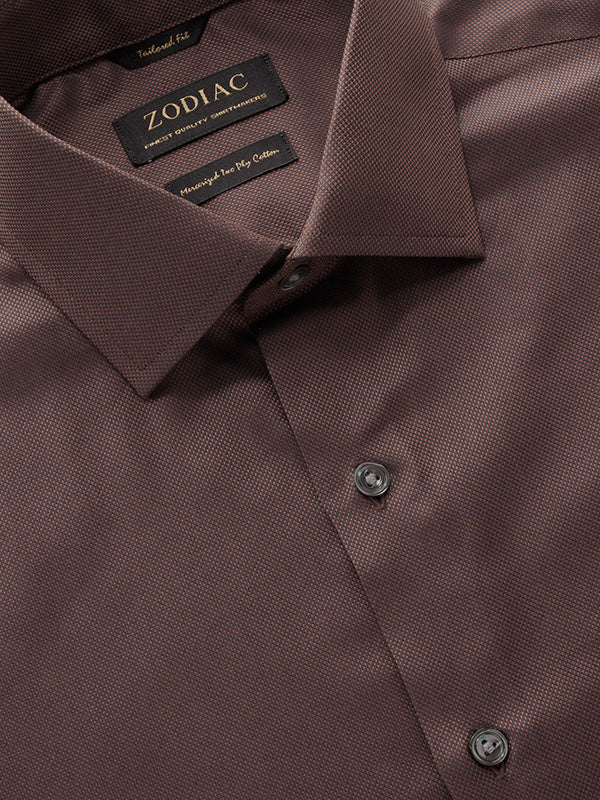 Marzeno Brown Solid Full Sleeve Single Cuff Tailored Fit Semi Formal Dark Two Ply Mercerized Cotton Shirt