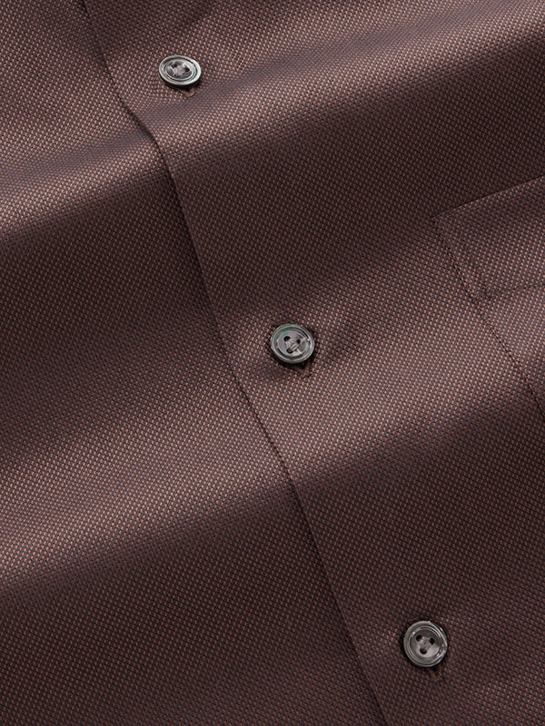 Marzeno Brown Solid Full Sleeve Single Cuff Tailored Fit Semi Formal Dark Two Ply Mercerized Cotton Shirt