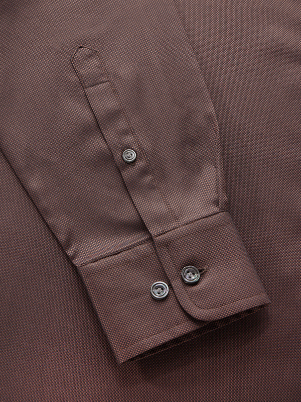 Marzeno Brown Solid Full Sleeve Single Cuff Tailored Fit Semi Formal Dark Two Ply Mercerized Cotton Shirt