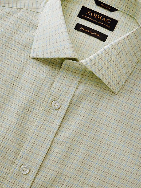 Barboni Olive Check Half Sleeve Classic Fit Classic Formal Egyptian Giza Silk Touch Cotton Shirt