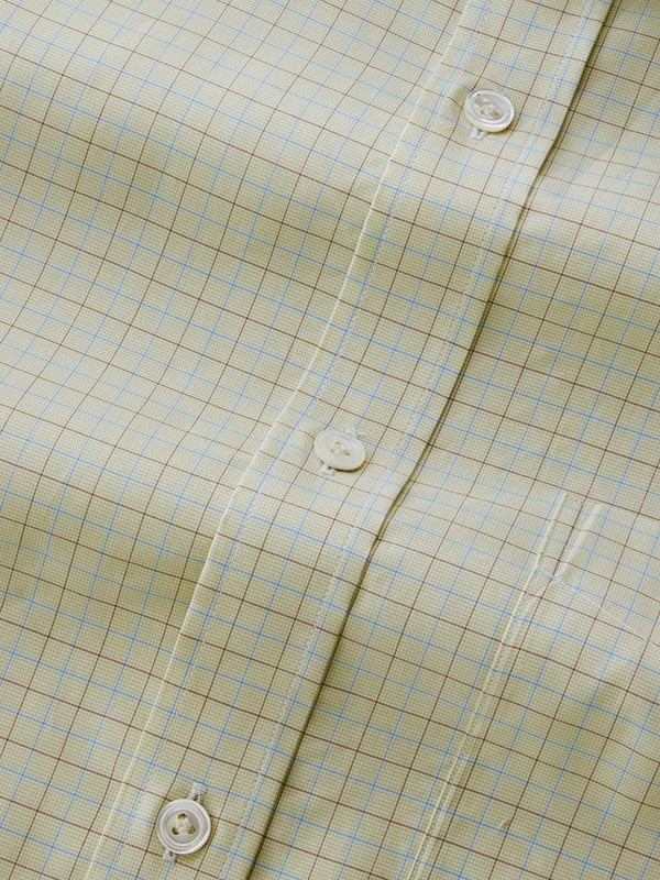 Barboni Olive Check Half Sleeve Classic Fit Classic Formal Egyptian Giza Silk Touch Cotton Shirt