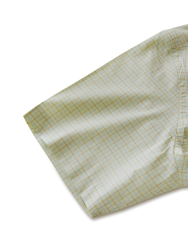 Barboni Olive Check Half Sleeve Classic Fit Classic Formal Egyptian Giza Silk Touch Cotton Shirt