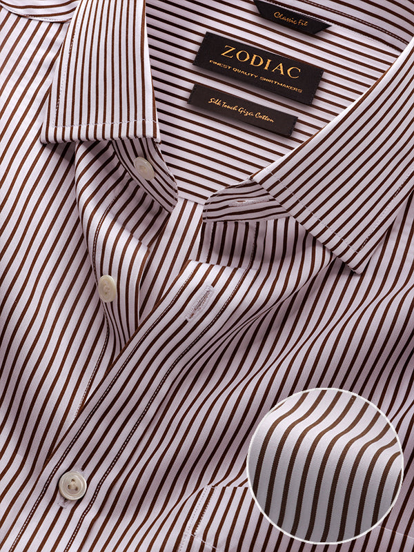Barboni Brown Striped Full Sleeve Single Cuff Classic Fit Classic Formal Silk Touch Egyptian Giza Cotton Shirt