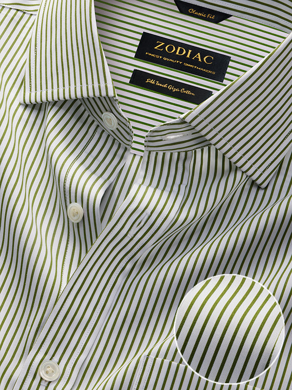 Barboni Olive Striped Full Sleeve Single Cuff Classic Fit Classic Formal Silk Touch Egyptian Giza Cotton Shirt