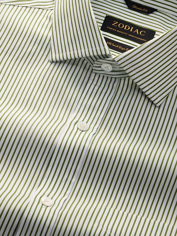 Barboni Olive Striped Full Sleeve Single Cuff Classic Fit Classic Formal Silk Touch Egyptian Giza Cotton Shirt