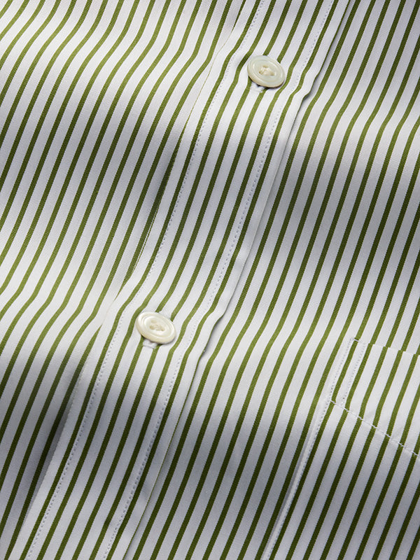 Barboni Olive Striped Full Sleeve Single Cuff Classic Fit Classic Formal Silk Touch Egyptian Giza Cotton Shirt