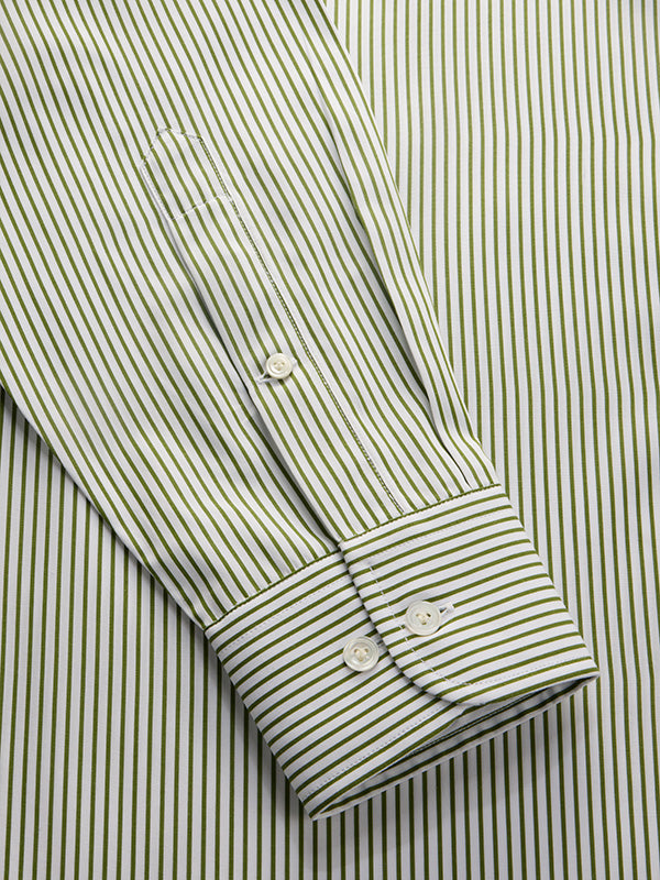 Barboni Olive Striped Full Sleeve Single Cuff Classic Fit Classic Formal Silk Touch Egyptian Giza Cotton Shirt