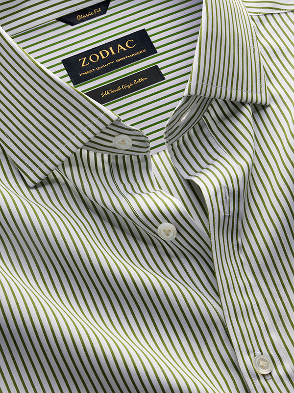 Barboni Olive Striped Full Sleeve Single Cuff Classic Fit Classic Formal Silk Touch Egyptian Giza Cotton Shirt