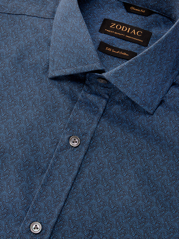 Bassano Navy Printed Full Sleeve Single Cuff Classic Fit Semi Formal Dark Cotton Shirt