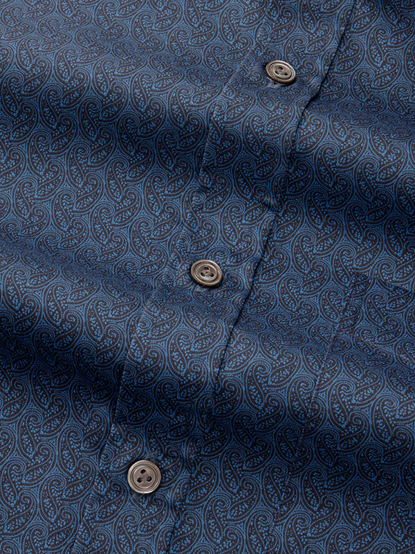 Bassano Navy Printed Full Sleeve Single Cuff Classic Fit Semi Formal Dark Cotton Shirt