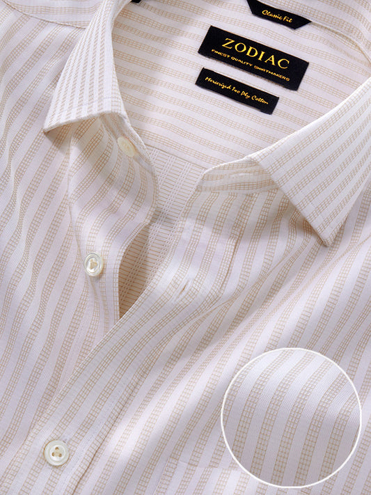 Da Vinci Sand Solid Full Sleeve Double Cuff Classic Fit Classic Formal Two Ply Mercerized Cotton Shirt