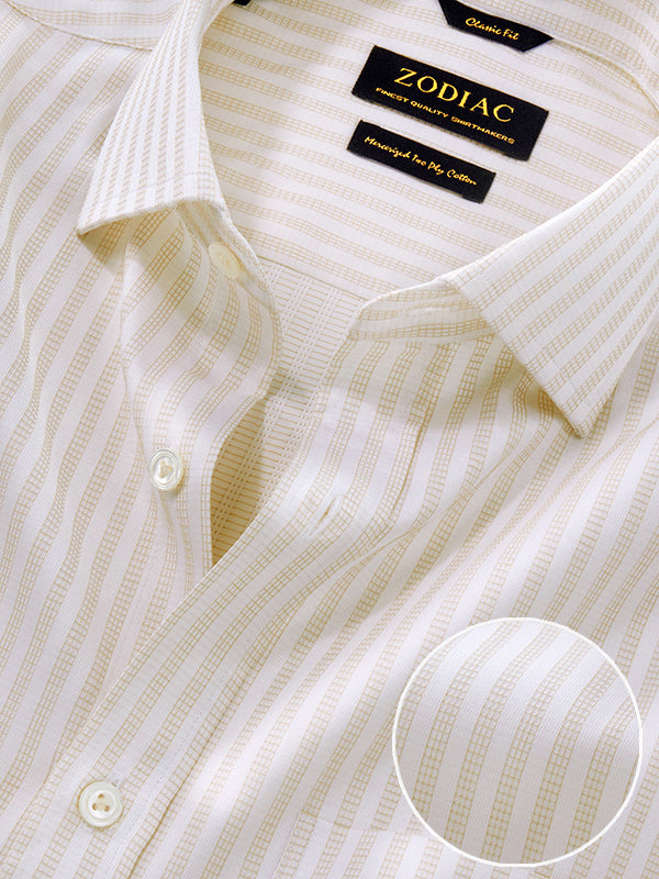 Da Vinci Sand Solid Full Sleeve Double Cuff Classic Fit Classic Formal Two Ply Mercerized Cotton Shirt