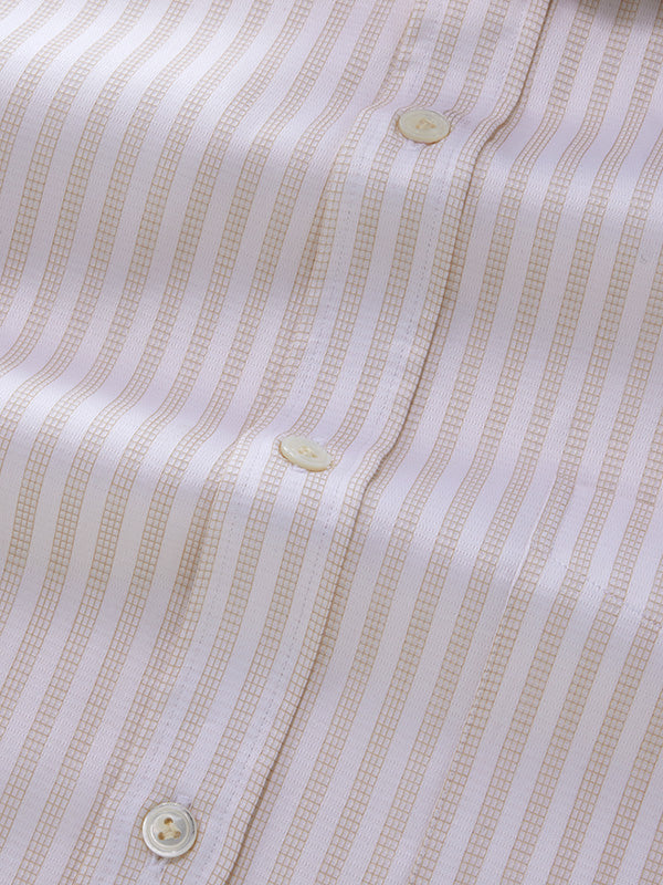 Da Vinci Sand Solid Full Sleeve Double Cuff Classic Fit Classic Formal Two Ply Mercerized Cotton Shirt